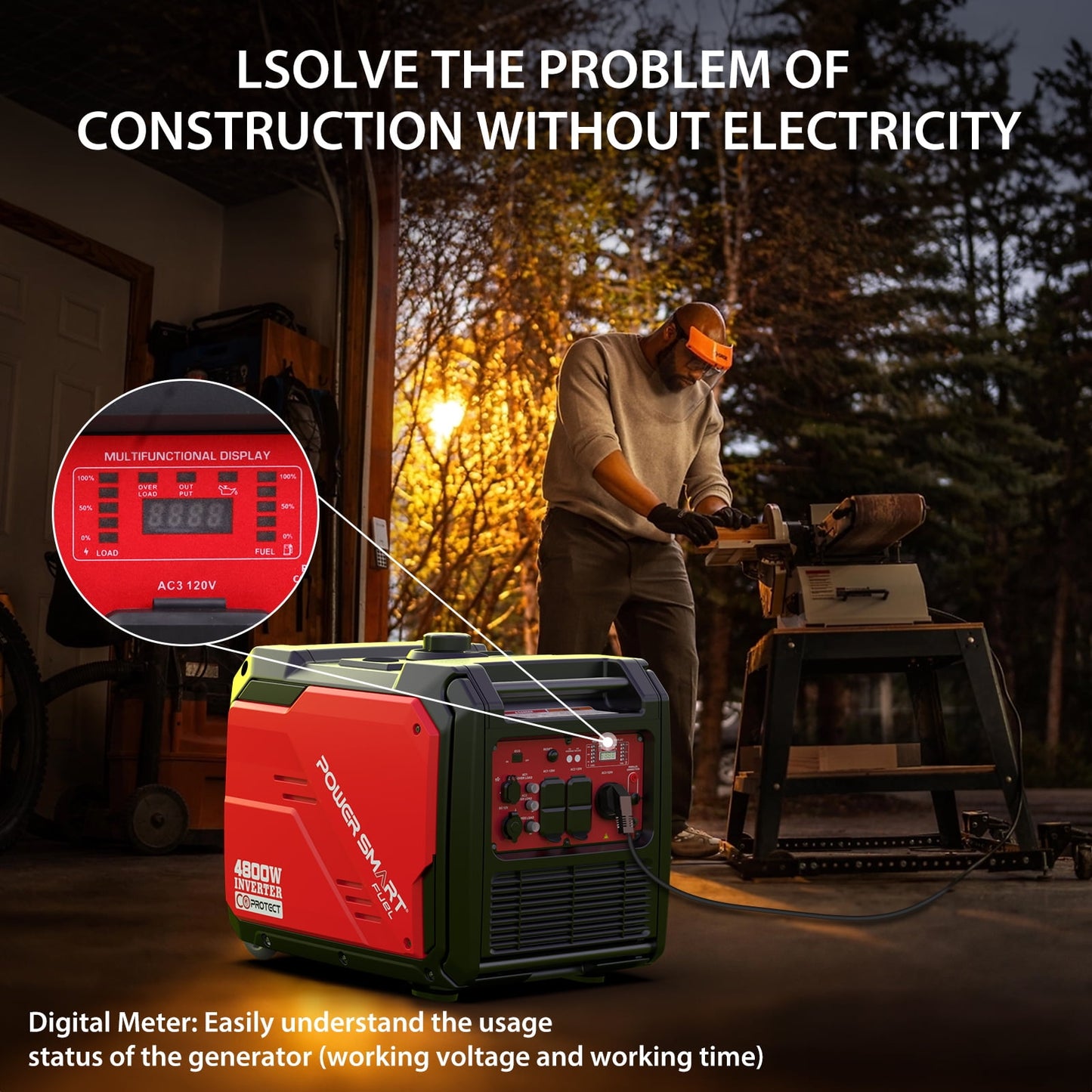 PowerSmart 4800W Gas Powered Inverter Generator CO Detect with Manual Start Portable wheel,for Outdoor