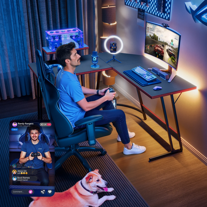 L-Shaped Gaming Desk 51.2 Inches Corner Office Desk with Removable Monitor Riser, Black
