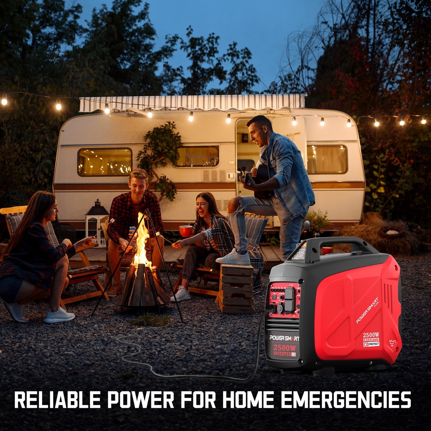 PowerSmart 2500W Portable Inverter Gas Generator, CO Detect Super Quiet Low Oil Shutdown,for Camping