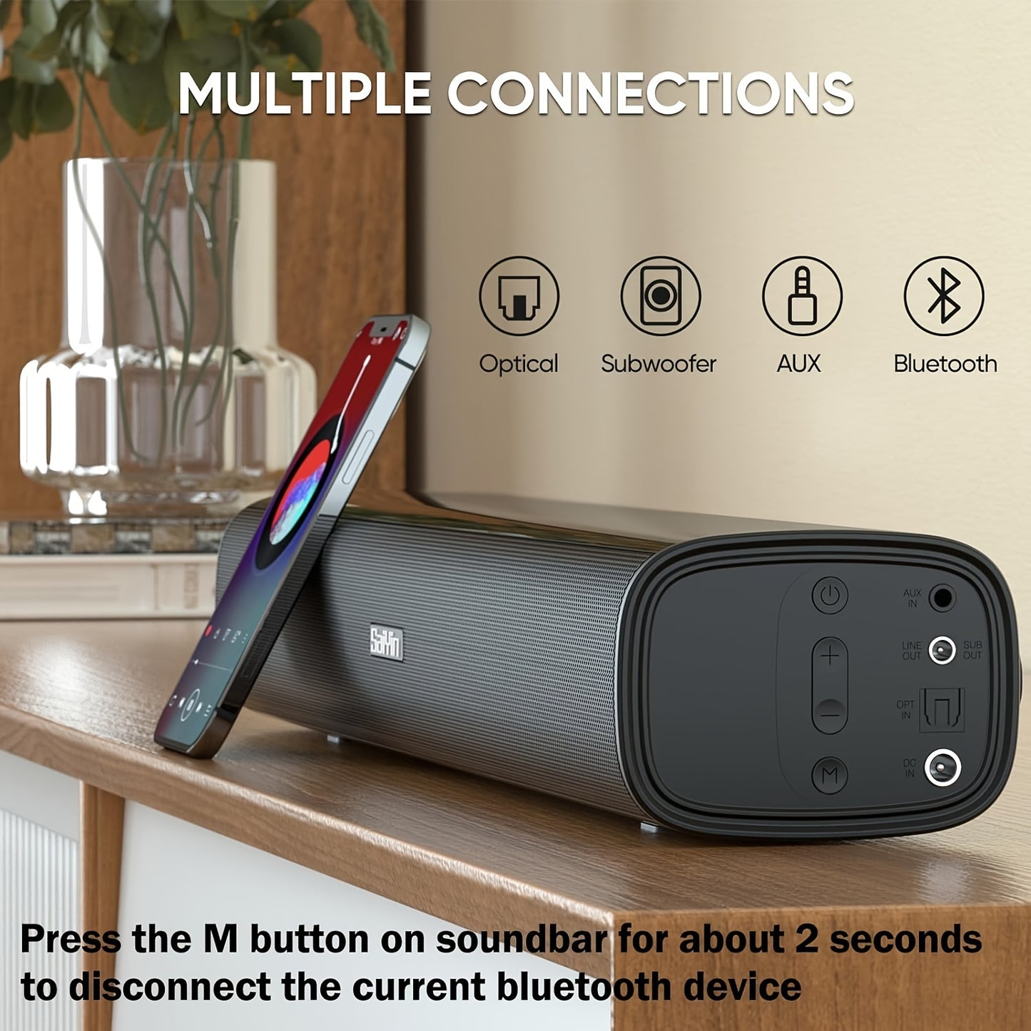 Sound Bars for TV with Subwoofer, 2.1CH Soundbar for TV, PC, Gaming, Bluetooth Surround Sound System for TV