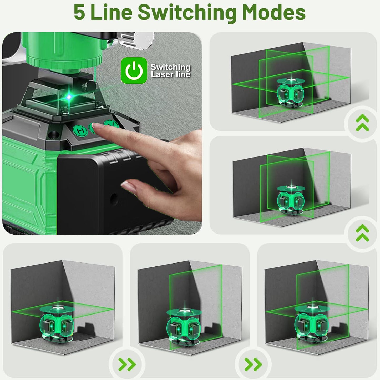 Green Laser Level Kit - 360° Self-Leveling, 16 Lines, Remote Control, Rechargeable Battery, Tripod Stand, Portable Hard Case