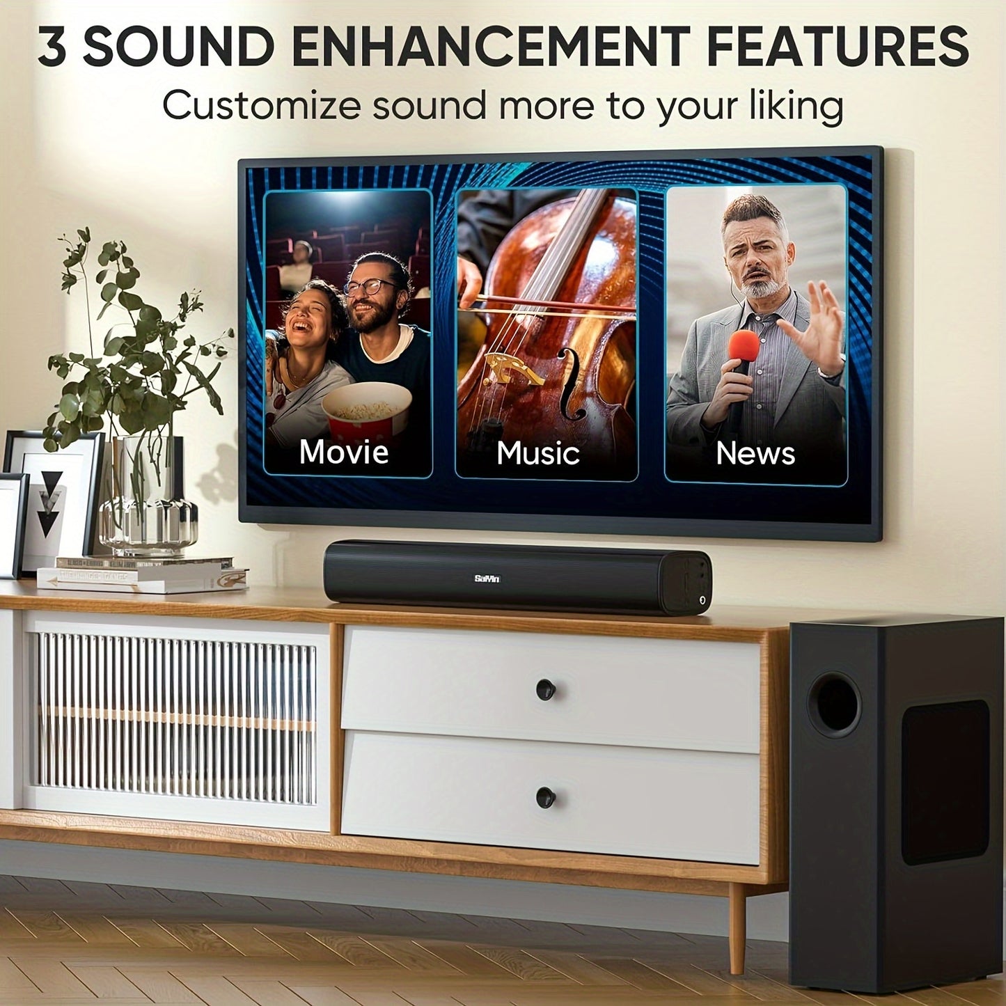 Sound Bars for TV with Subwoofer, 2.1CH Soundbar for TV, PC, Gaming, Bluetooth Surround Sound System for TV