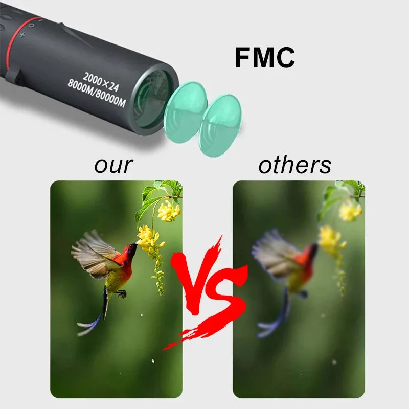 2000X24 HD Monocular Telescope Outdoor Mini Portable Zoom Telescope Phone Telescope Travel Hiking Camping Birdwatching Telescope