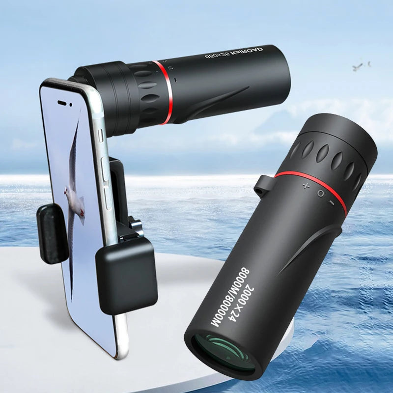 2000X24 HD Monocular Telescope Outdoor Mini Portable Zoom Telescope Phone Telescope Travel Hiking Camping Birdwatching Telescope