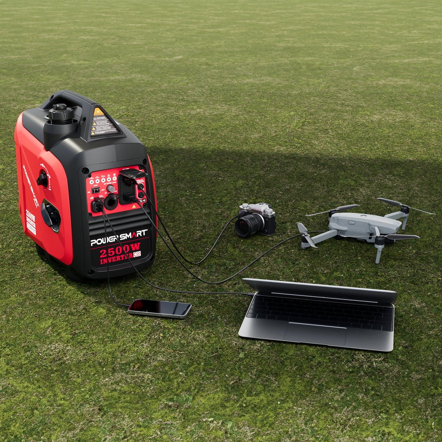 PowerSmart 2500W Portable Inverter Gas Generator, CO Detect Super Quiet Low Oil Shutdown,for Camping