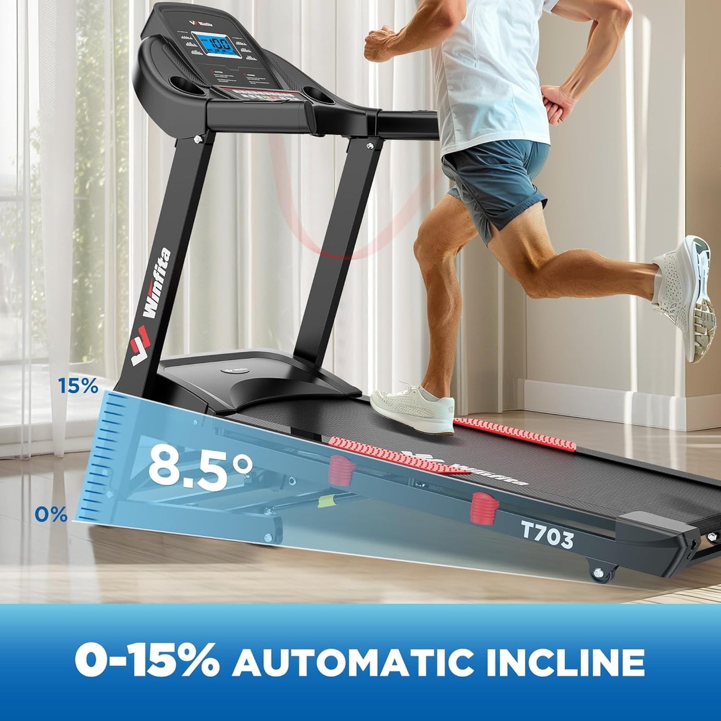4HP Folding Treadmill with 15% Auto Incline, 10MPH Compact Treadmills for Home with 300LBS Capacity