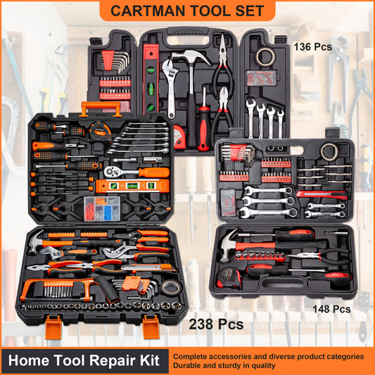 CARTMAN 52/148/152/238pcs Tool Set General Household Hand Kit with Plastic Toolbox Storage Case