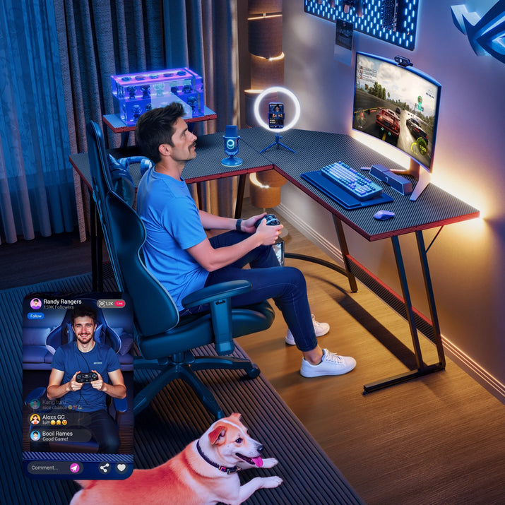 L-Shaped Gaming Desk 51.2 Inches Corner Office Desk with Removable Monitor Riser, Black