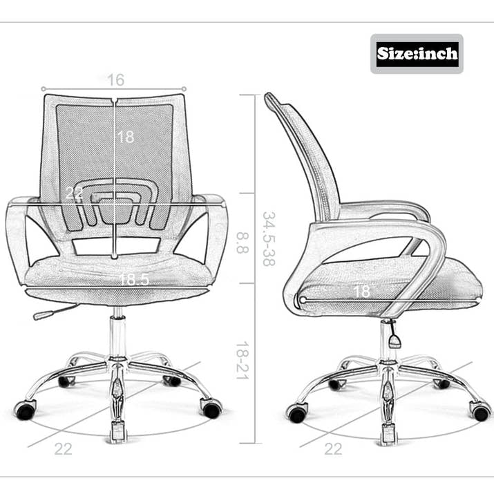 Ergonomic Office Chair, Lumbar Support, Adjustable Height with Armrests for Adults