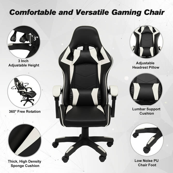 Ergonomic High-Back Gaming Chair with Headrest & Lumbar Support - Adjustable & Reclining