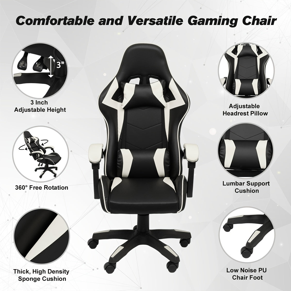 Ergonomic High-Back Gaming Chair with Headrest & Lumbar Support - Adjustable & Reclining