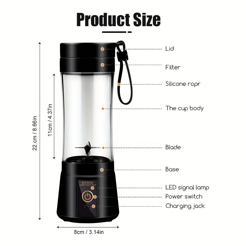 12.85 Oz Rechargeable Portable Blender Cup, Electric USB Juicer Blender