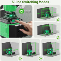 Green Laser Level Kit - 360° Self-Leveling, 16 Lines, Remote Control, Rechargeable Battery, Tripod Stand, Portable Hard Case