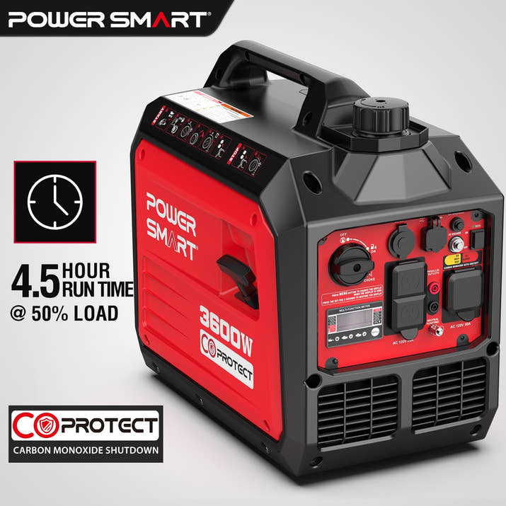 PowerSmart Portable Gas Powered Generator 3600W, CO Detect USB Output, Low Noise for Camping & Home