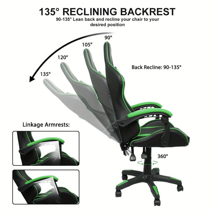 Ergonomic High-Back Gaming Chair with Headrest & Lumbar Support - Adjustable & Reclining