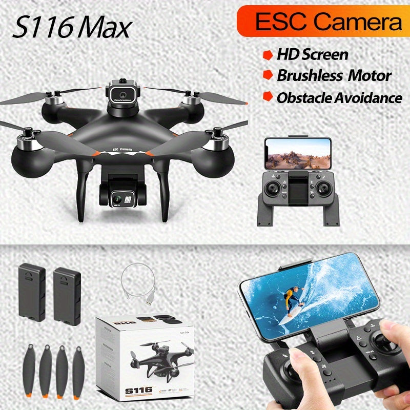 8K Drone with 2 Batteries Durable S116 MAX Brushless Optical Flow Drone with Dual Cameras, WIFI FPV, 360° Obstacle Avoidance