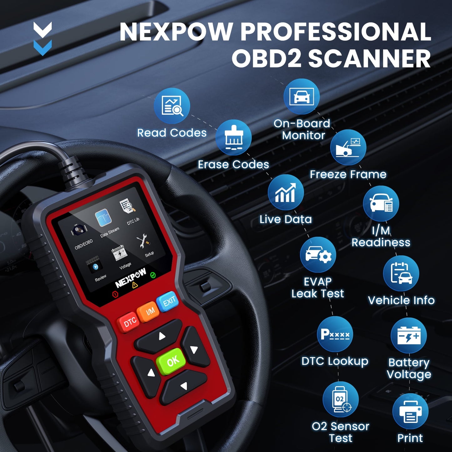 NEXPOW OBD2 Scanner Code Reader, Check Engine Code Readers with I/M Readiness