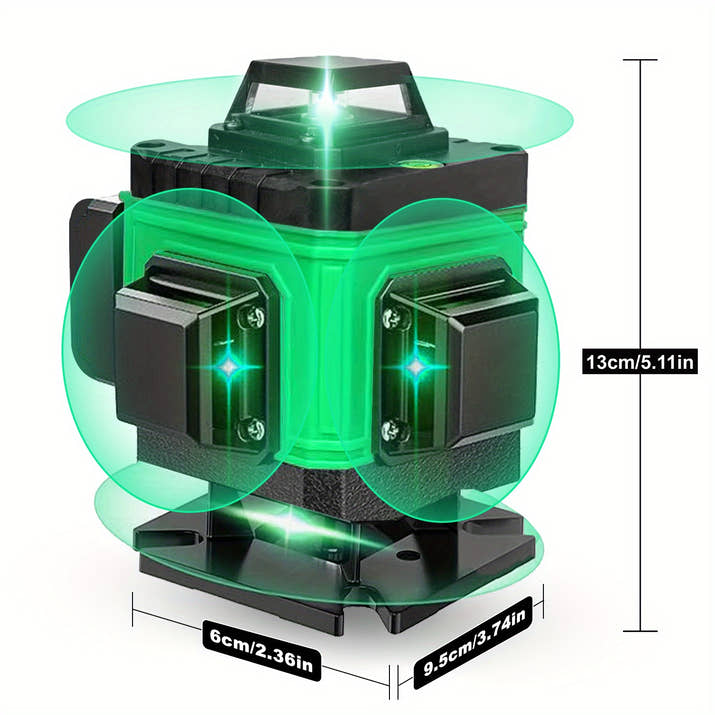 Green Laser Level Kit - 360° Self-Leveling, 16 Lines, Remote Control, Rechargeable Battery, Tripod Stand, Portable Hard Case