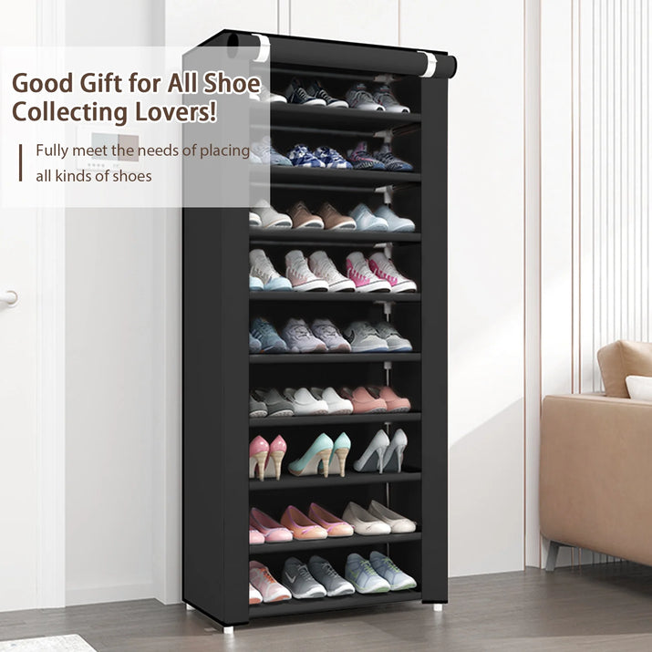 10-Tier Shoe Rack Organizer for Entryway, 27 Pairs Capacity Shoe Storage Shelf, 62.99*23.62*15.7 Inch, Black