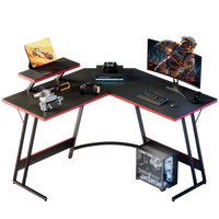 L-Shaped Gaming Desk 51.2 Inches Corner Office Desk with Removable Monitor Riser, Black