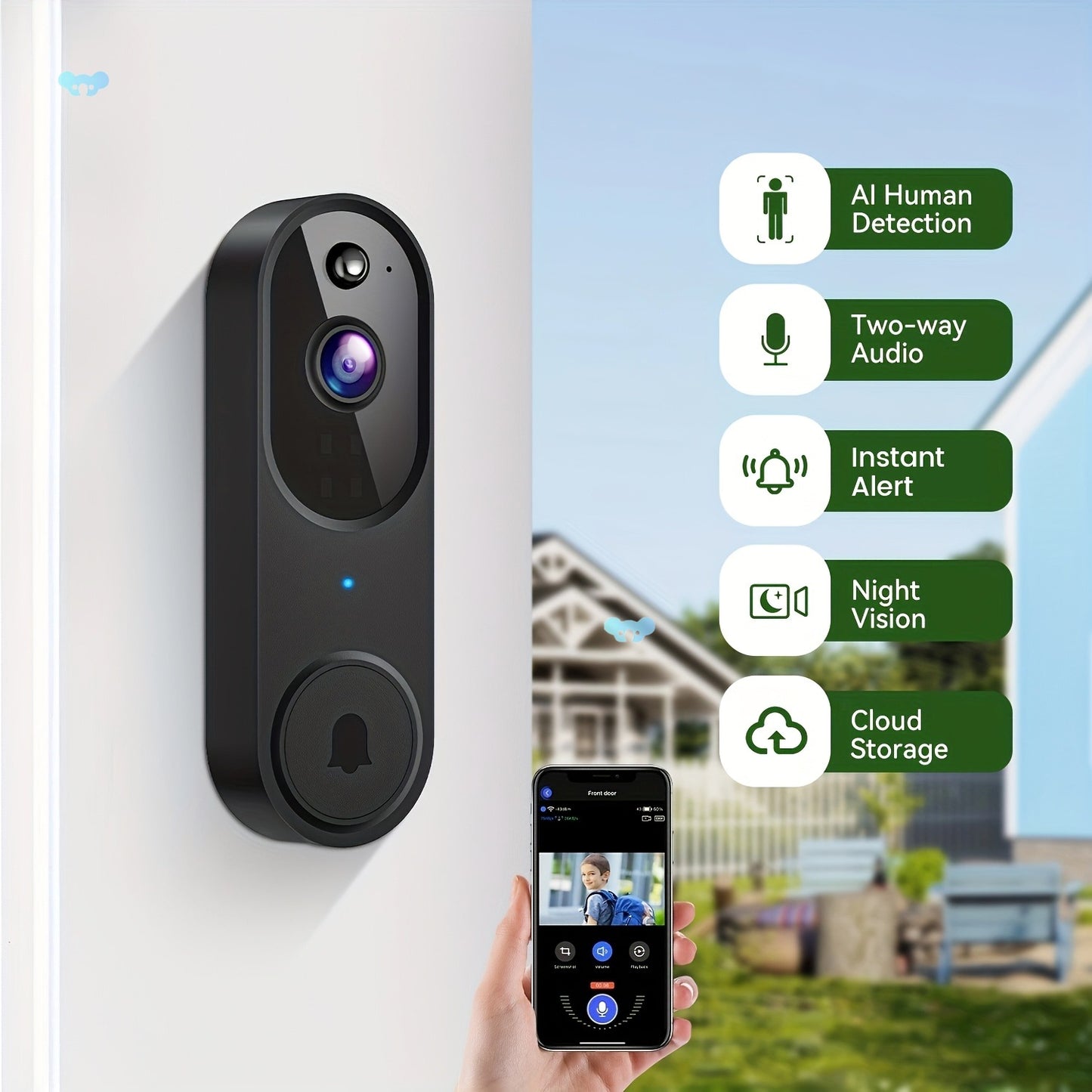 1080P Smart Wires Video Doorbell Camera with Chime Night