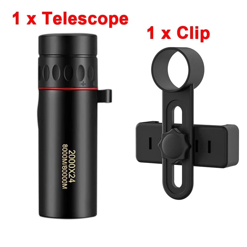 2000X24 HD Monocular Telescope Outdoor Mini Portable Zoom Telescope Phone Telescope Travel Hiking Camping Birdwatching Telescope