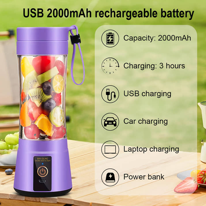 12.85 Oz Rechargeable Portable Blender Cup, Electric USB Juicer Blender