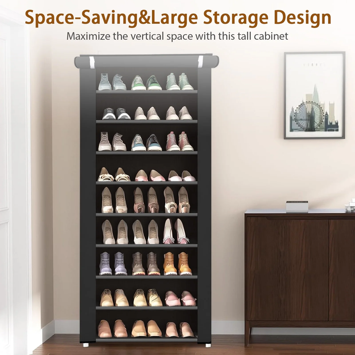 10-Tier Shoe Rack Organizer for Entryway, 27 Pairs Capacity Shoe Storage Shelf, 62.99*23.62*15.7 Inch, Black