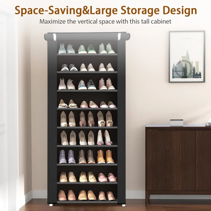 10-Tier Shoe Rack Organizer for Entryway, 27 Pairs Capacity Shoe Storage Shelf, 62.99*23.62*15.7 Inch, Black