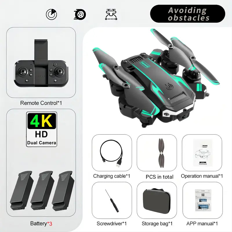 Drone with 4K HD Dual Cameras, 540° Obstacle Avoidance Brushless Motor, FPV Real-Time View