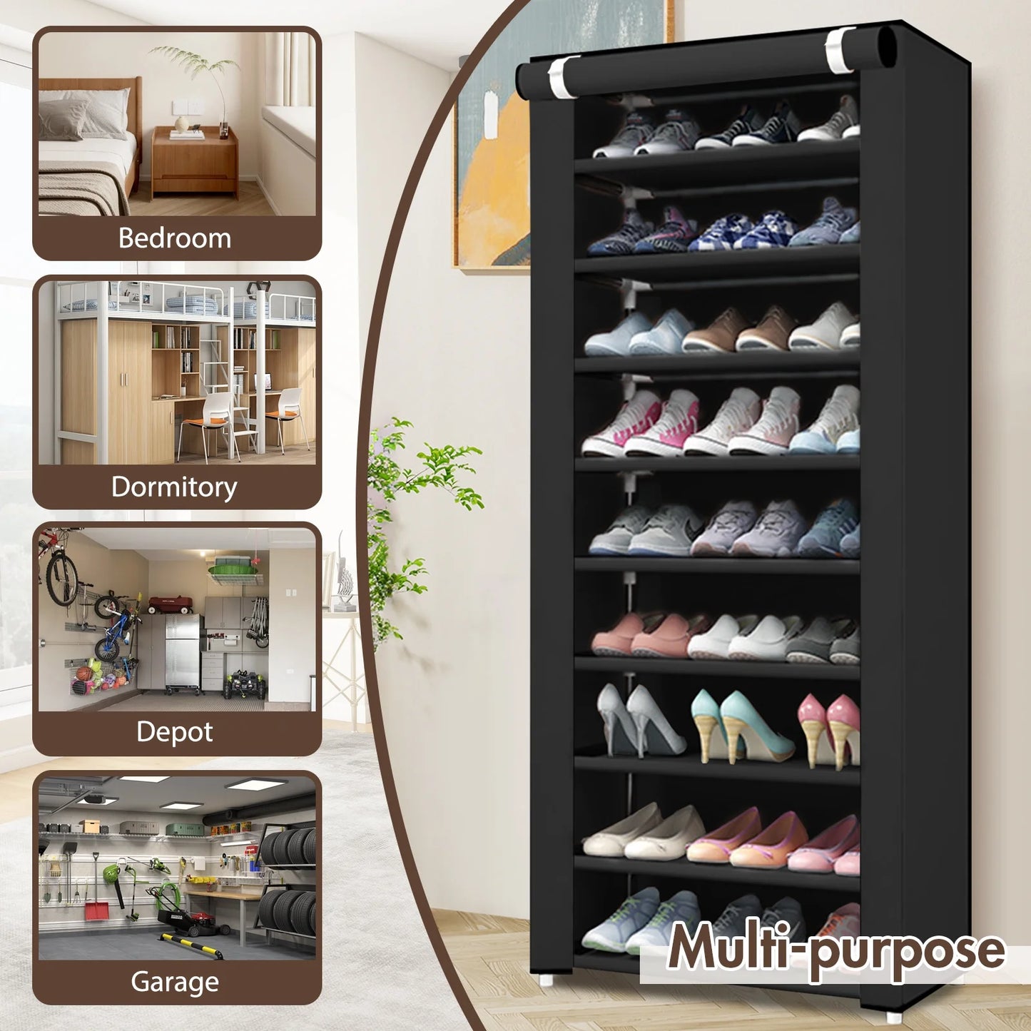10-Tier Shoe Rack Organizer for Entryway, 27 Pairs Capacity Shoe Storage Shelf, 62.99*23.62*15.7 Inch, Black