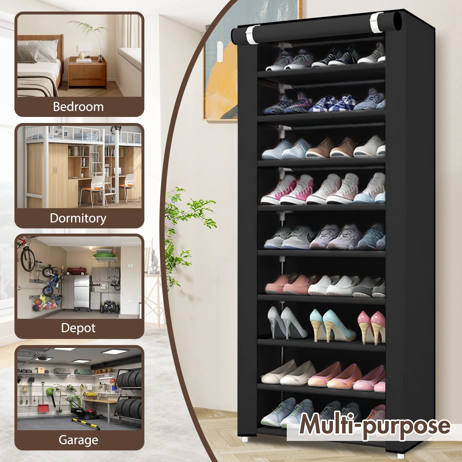 10-Tier Shoe Rack Organizer for Entryway, 27 Pairs Capacity Shoe Storage Shelf, 62.99*23.62*15.7 Inch, Black