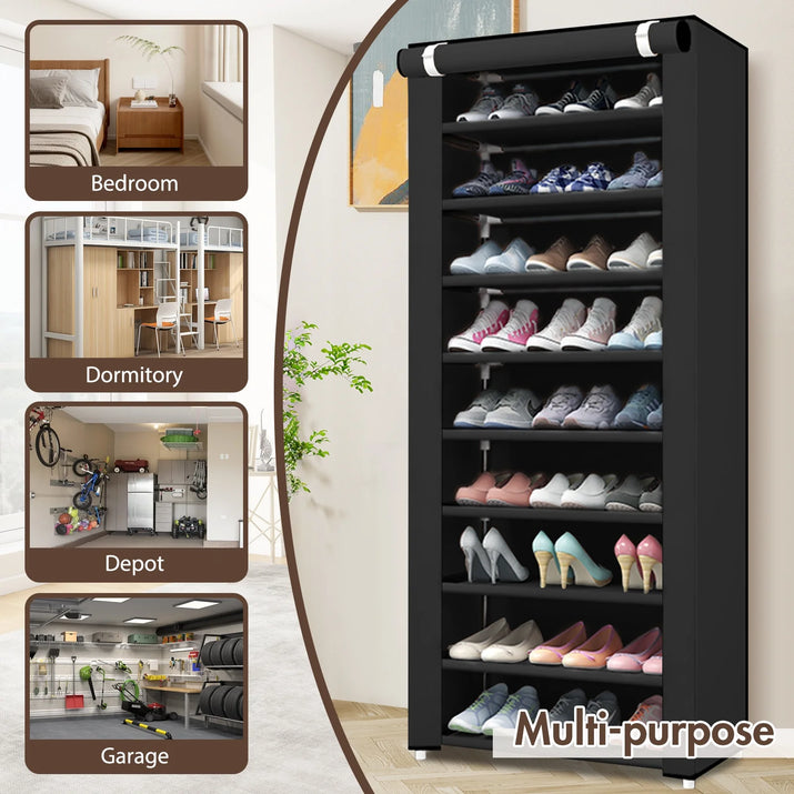 10-Tier Shoe Rack Organizer for Entryway, 27 Pairs Capacity Shoe Storage Shelf, 62.99*23.62*15.7 Inch, Black