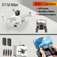 8K Drone with 2 Batteries Durable S116 MAX Brushless Optical Flow Drone with Dual Cameras, WIFI FPV, 360° Obstacle Avoidance
