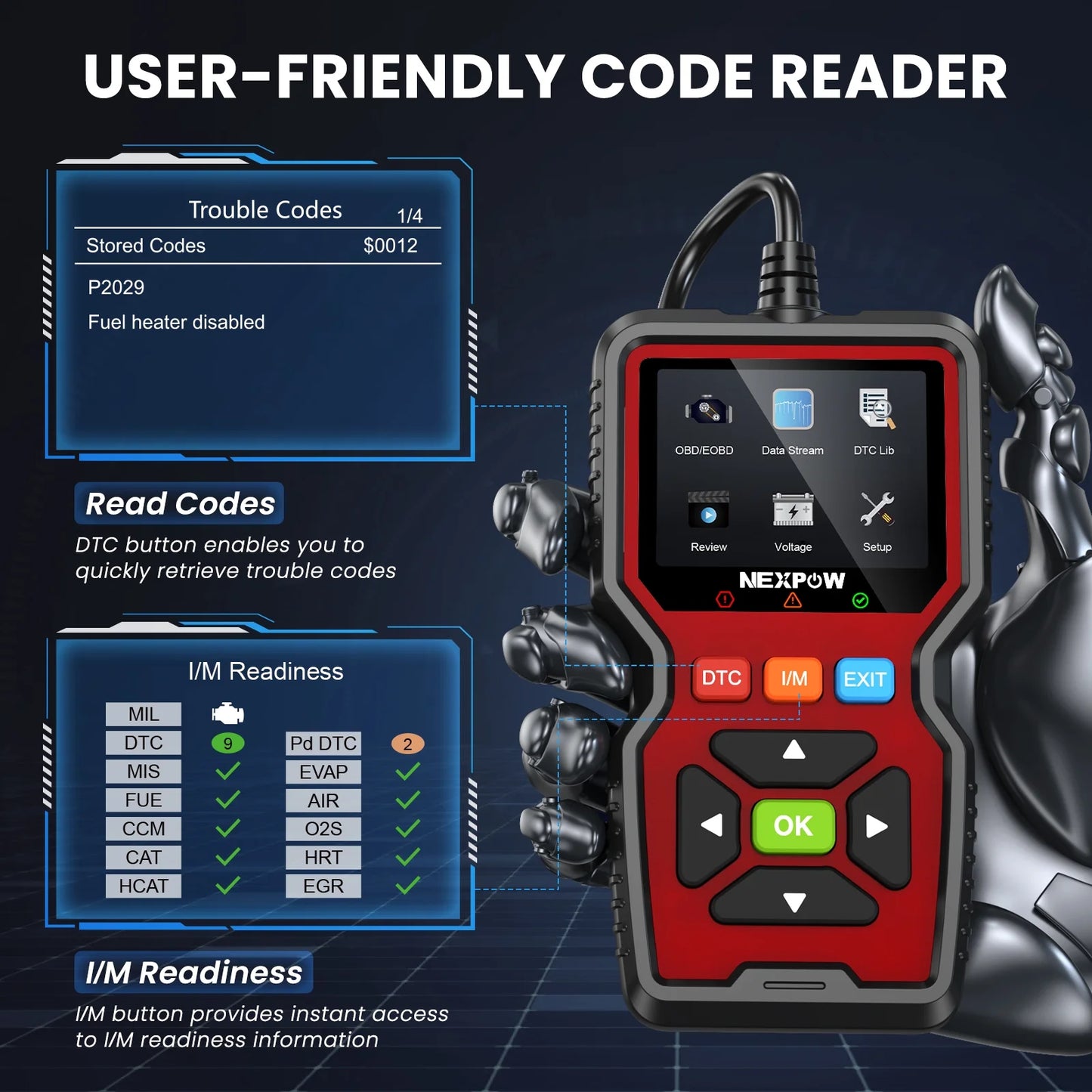NEXPOW OBD2 Scanner Code Reader, Check Engine Code Readers with I/M Readiness