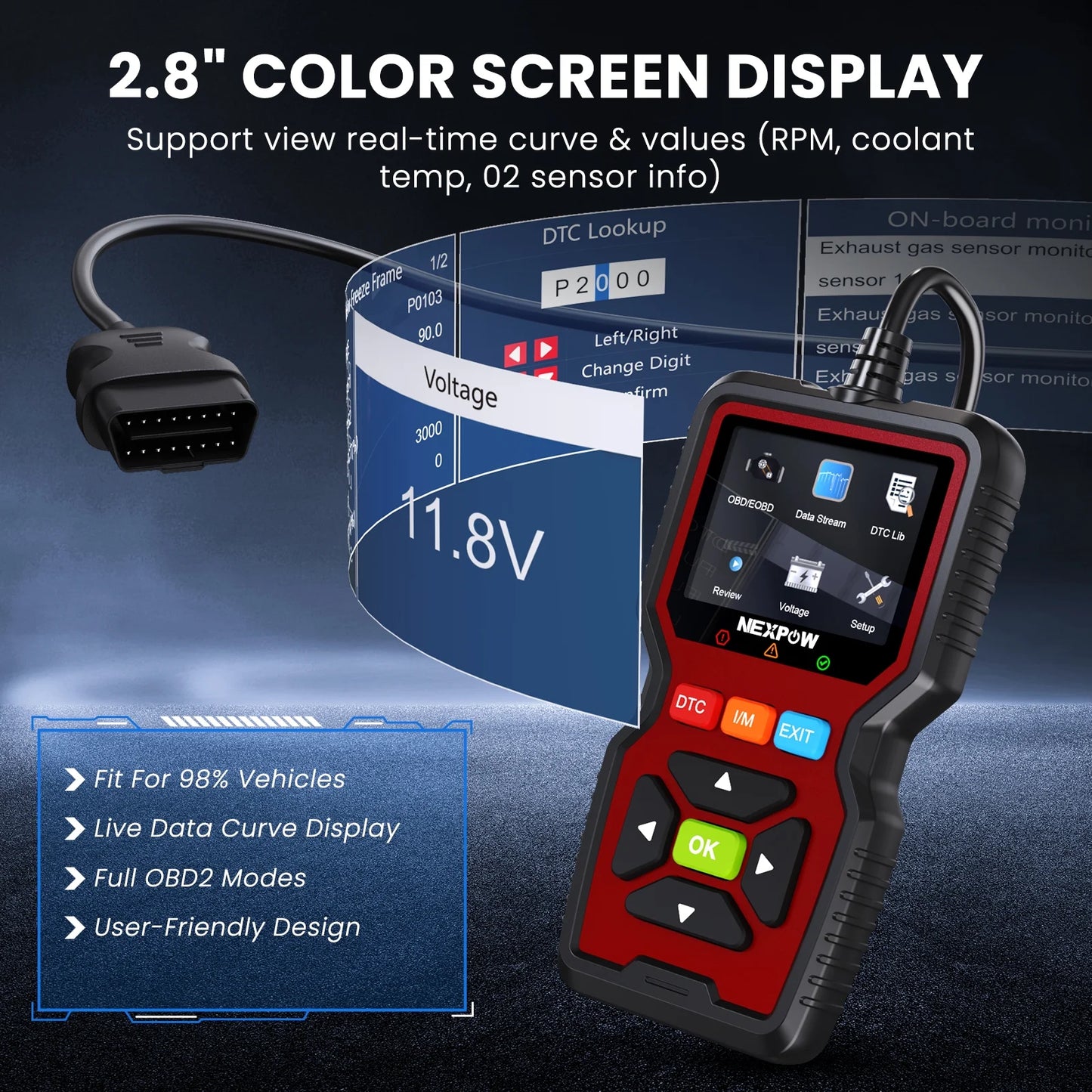 NEXPOW OBD2 Scanner Code Reader, Check Engine Code Readers with I/M Readiness